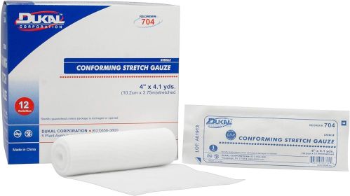 Dukal Conforming Stretch Gauze 4 inch x 4.1 Yards. Case of 96 Conforming Bandages. Rayon/Poly Knitted Stretch Gauze. Sterile Bandages. Comfortable and