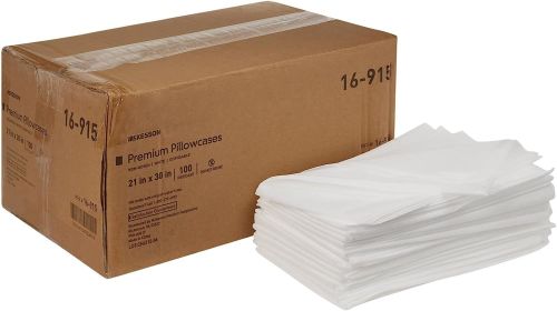 McKesson Disposable Non-Woven Pillowcases 21" x 30" Pack of 100 Standard White Pillow Covers for Hospitals Clinics Ambulance Services Non-sterile Soft