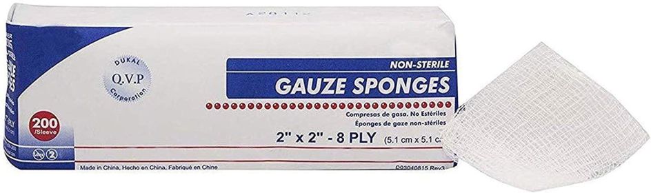 Dukal Woven Gauze Pads 2" x 2". Pack of 10 Сotton Sponges 12-ply. Sterile; 100% Cotton Gauze Dressing Pads for Wound Dressing; Cleaning; Prepping or P