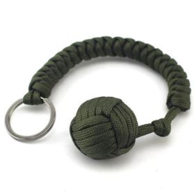 Outdoor Seven Core Umbrella Rope Climbing Survival Key Chain Hanging Hand-woven Round Steel Ball (Color: ArmyGreen)