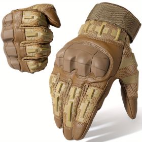 Tactical Gloves for Men - Touch Screen, Non-Slip, Full Finger Protection for Shooting, Airsoft, Military, Paintball, Motorcycle, Cycling, Hunting (Color: Brown, size: S)